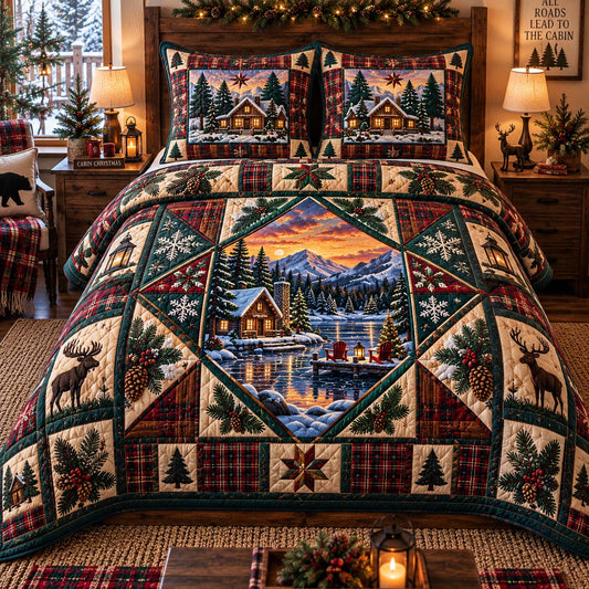 Cabin Christmas Retreat 3-Piece Quilted Bedding Set GFTONTD2914