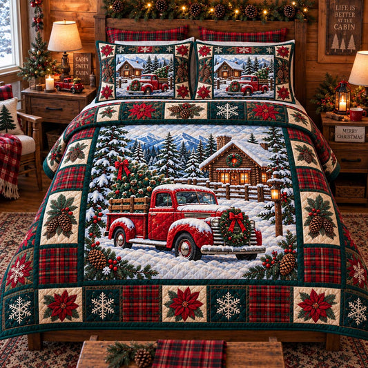 Cabin Christmas Retreat 3-Piece Quilted Bedding Set GFTONTD2915