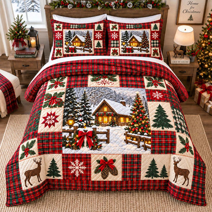 Cabin Christmas Retreat 3-Piece Quilted Bedding Set GFTONTD2916