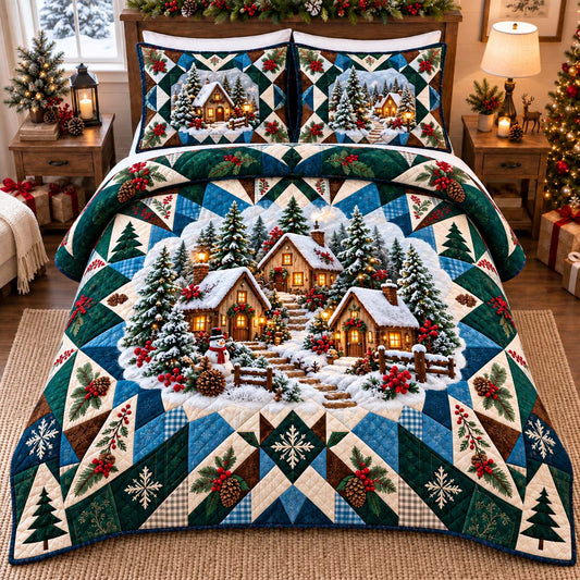 Cabin Christmas Retreat 3-Piece Quilted Bedding Set GFTONTD2917
