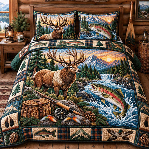Hunt And Fish 3-Piece Quilted Bedding Set GFTONTD2958
