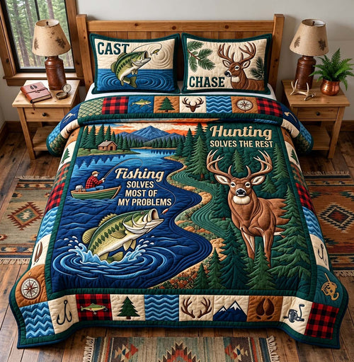 Hunt And Fish 3-Piece Quilted Bedding Set GFTONTD2959