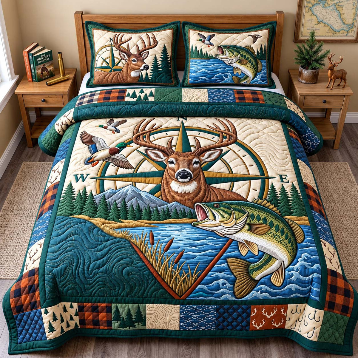 Hunt And Fish 3-Piece Quilted Bedding Set GFTONTD2960