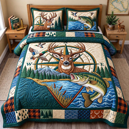 Hunt And Fish 3-Piece Quilted Bedding Set GFTONTD2960