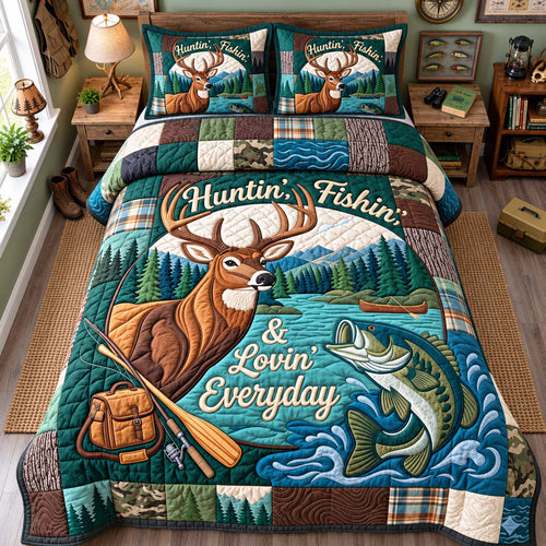 Hunt And Fish 3-Piece Quilted Bedding Set GFTONTD2962