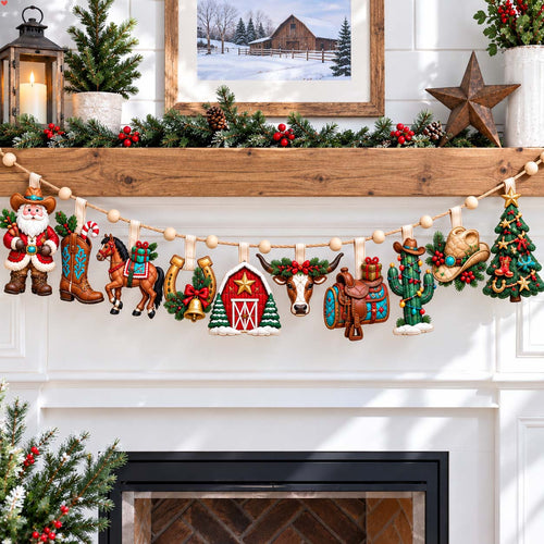 Western Christmas Ranch Custom Shape Quilted Garland GFTONTD2983