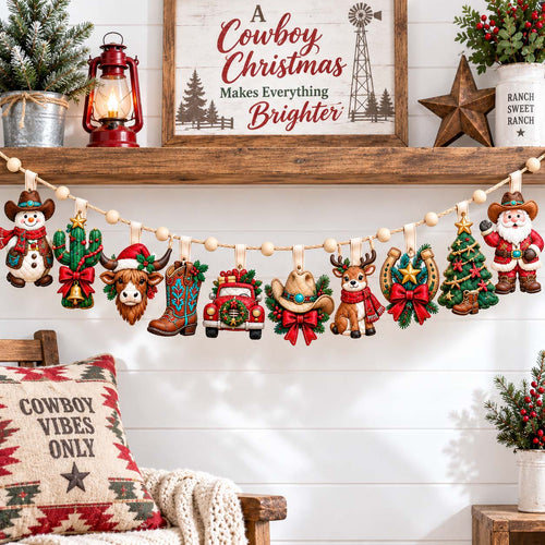 Cowboy Christmas Cheer Custom Shape Quilted Garland GFTONTD2984