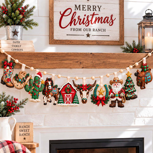 Merry Christmas Ranch Custom Shape Quilted Garland GFTONTD2985