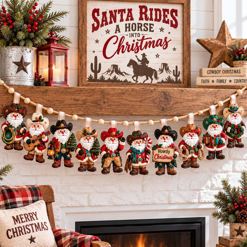 Santa Cowboy Christmas Custom Shape Quilted Garland GFTONTD2988