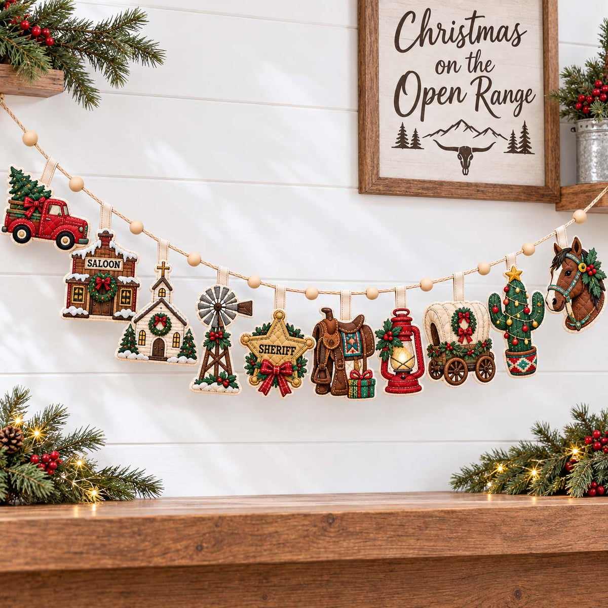 Open Range Christmas Custom Shape Quilted Garland GFTONTD2989