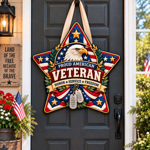 Proud American Veteran Custom Shape Quilted Table Topper GFTONTD2993