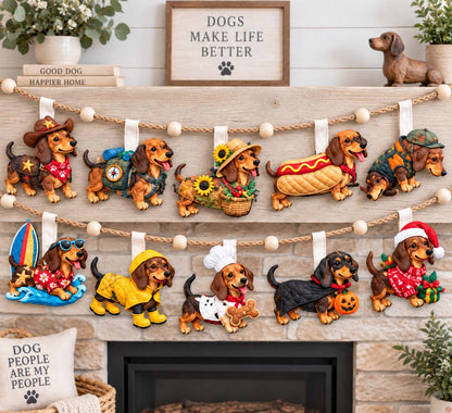 Dachshund Adventure Custom Shape Quilted Garland GFTONTD3026