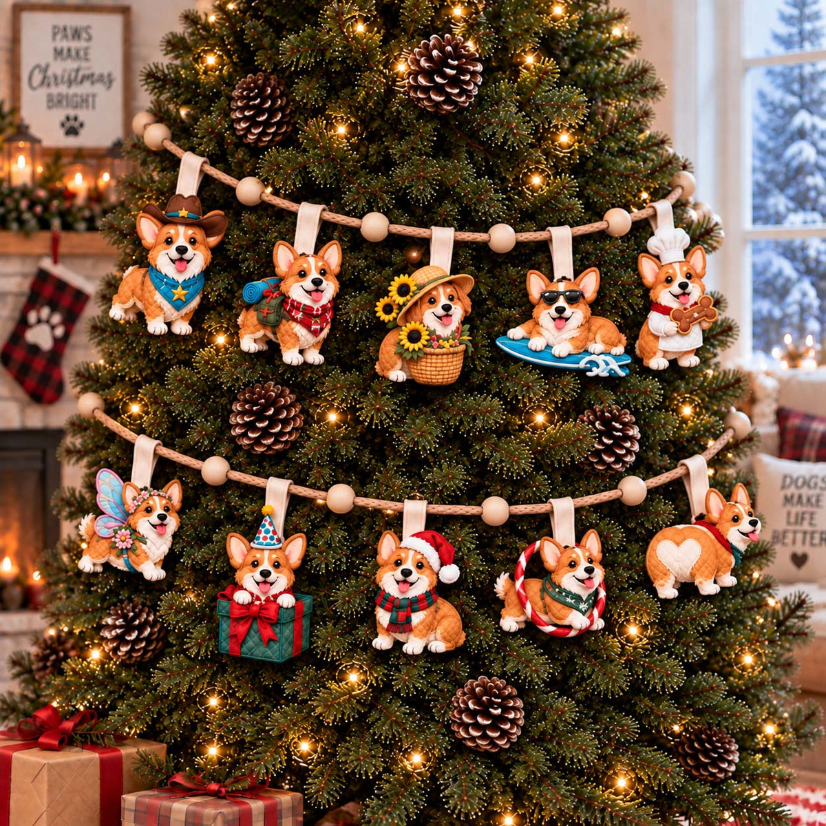 Corgi Happy Life Custom Shape Quilted Garland GFTONTD3027
