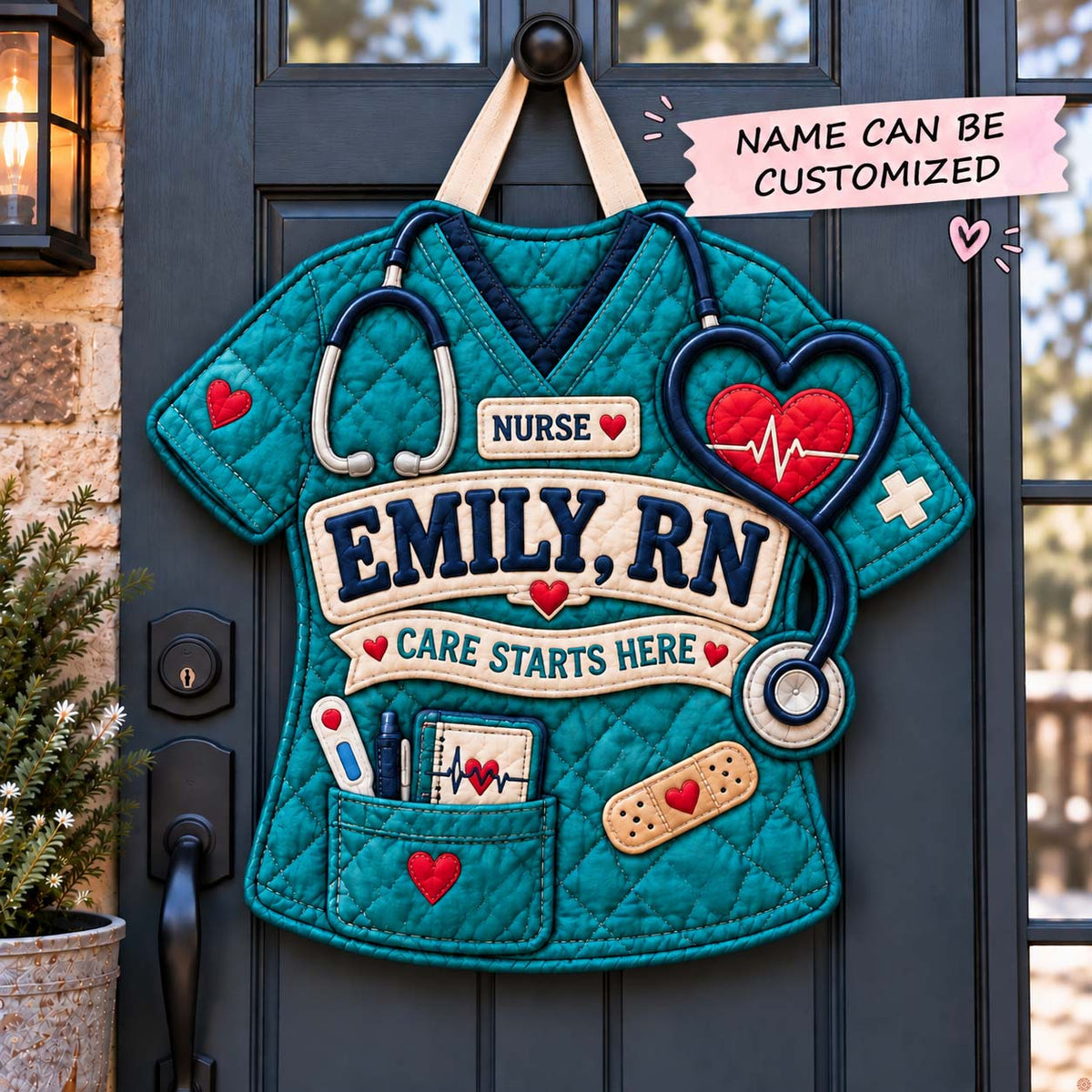 Personalized Nurse Scrub Custom Shape Quilted Door Hanger QTCUZ GFTONTD3170