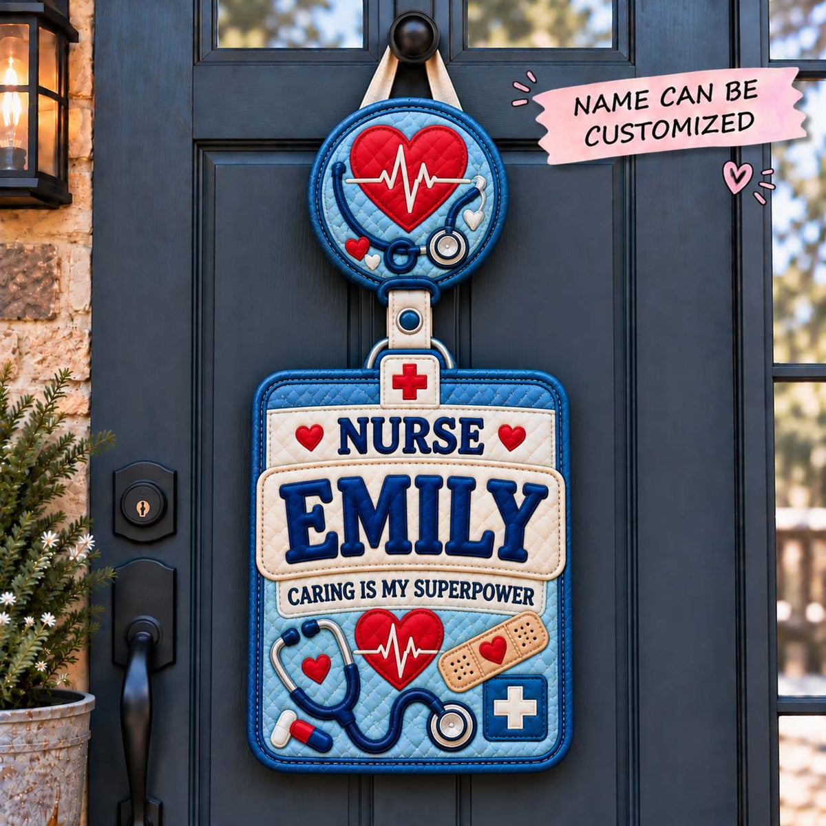 Personalized Nurse Badge Custom Shape Quilted Door Hanger QTCUZ GFTONTD3176
