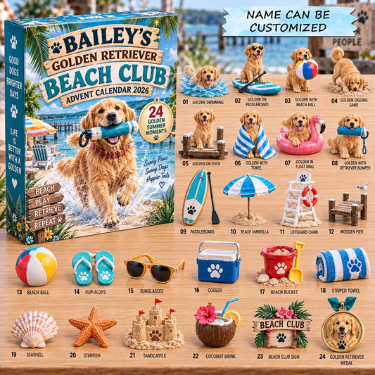 Personalized Golden Retriever Beach Club Advent Calendar 2026 QTCUZ GFTONTD3207
