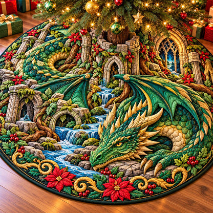 Emerald Christmas Dragon Quilted Tree Skirt GFTONTD3327