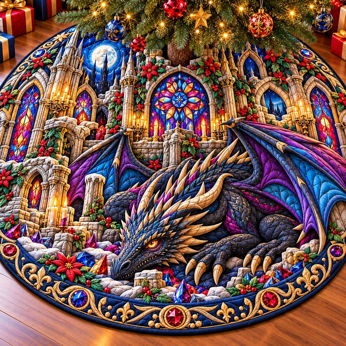 Gothic Jewel Dragon Quilted Tree Skirt GFTONTD3328