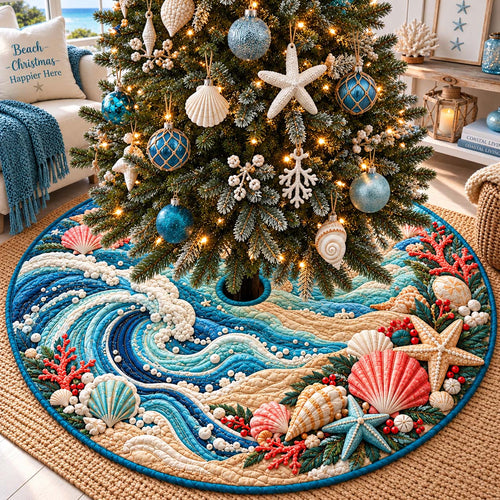 Coastal Christmas Waves Quilted Tree Skirt GFTONTD3332