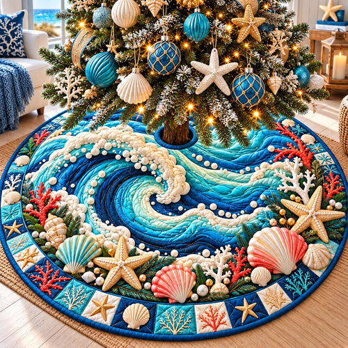 Christmas Ocean Swirl Quilted Tree Skirt GFTONTD3336