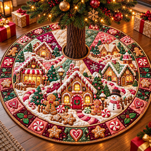 Candy Gingerbread Village Quilted Tree Skirt GFTONTD3365