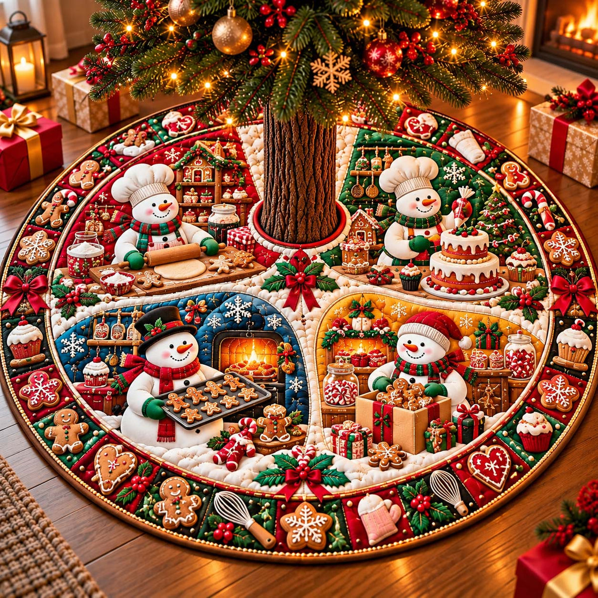 Snowman Christmas Bake Shop Quilted Tree Skirt GFTONTD3367