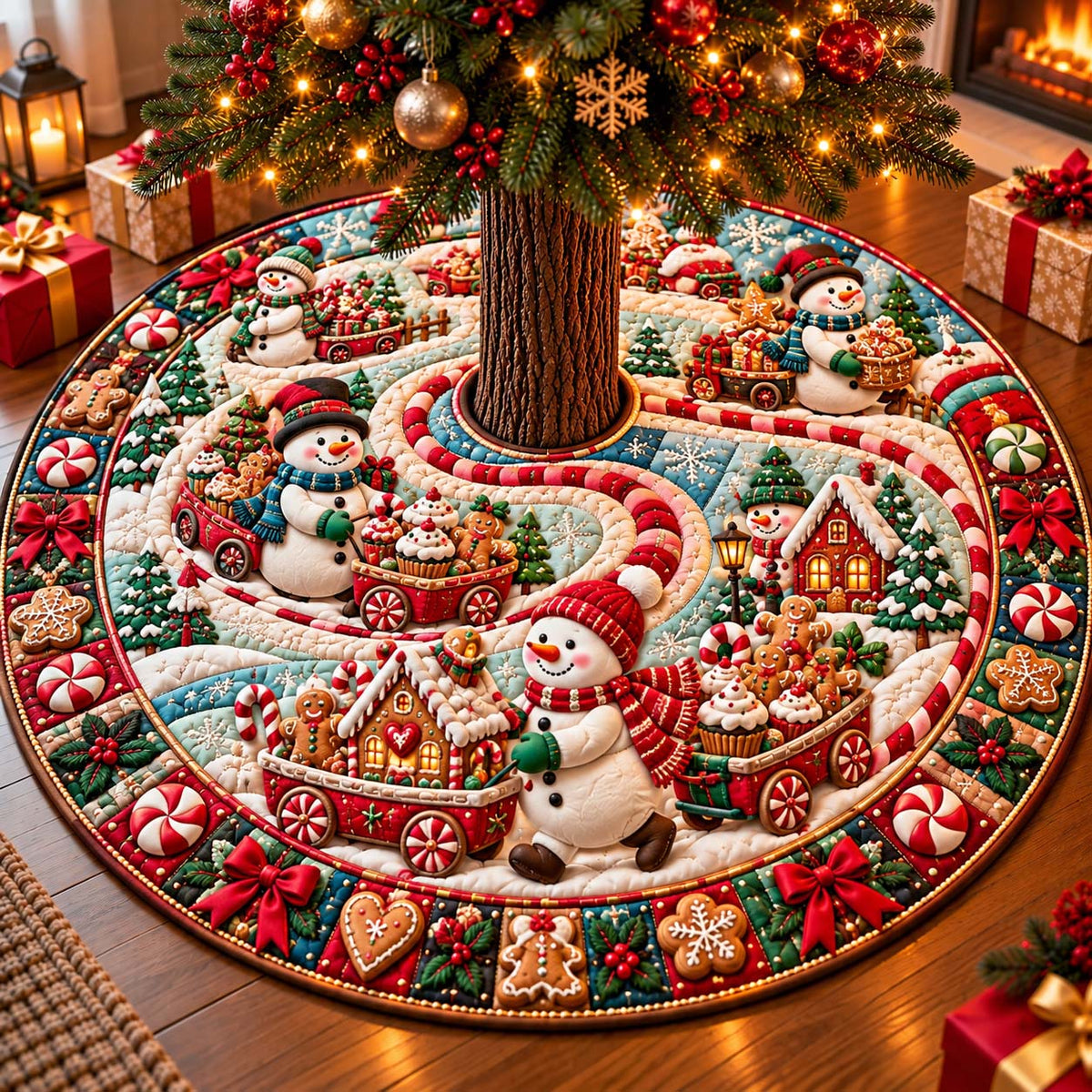Snowman Sweet Delivery Quilted Tree Skirt GFTONTD3368
