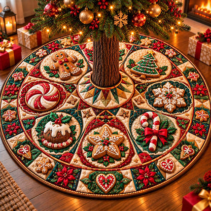 Gingerbread Cookie Medallion Quilted Tree Skirt GFTONTD3370
