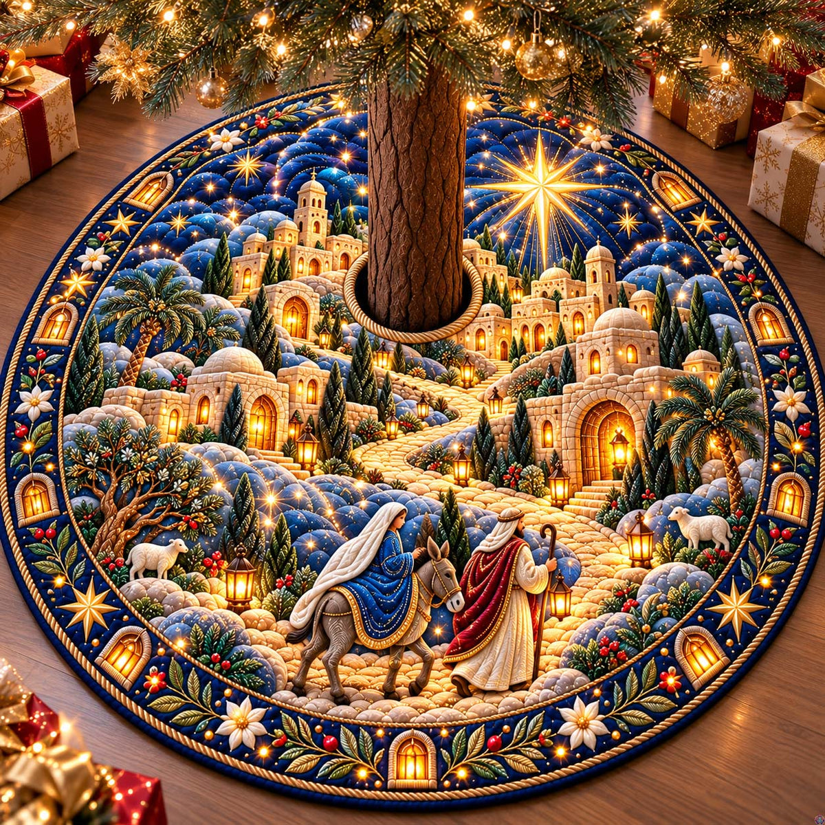 Holy Night Village Quilted Tree Skirt GFTONTD3431