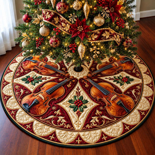 Poinsettia Violin Noel Quilted Tree Skirt GFTONTD3439