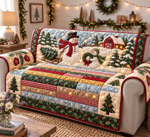 Snowman Farm Christmas Quilted Sofa Cover GFTONTD3465