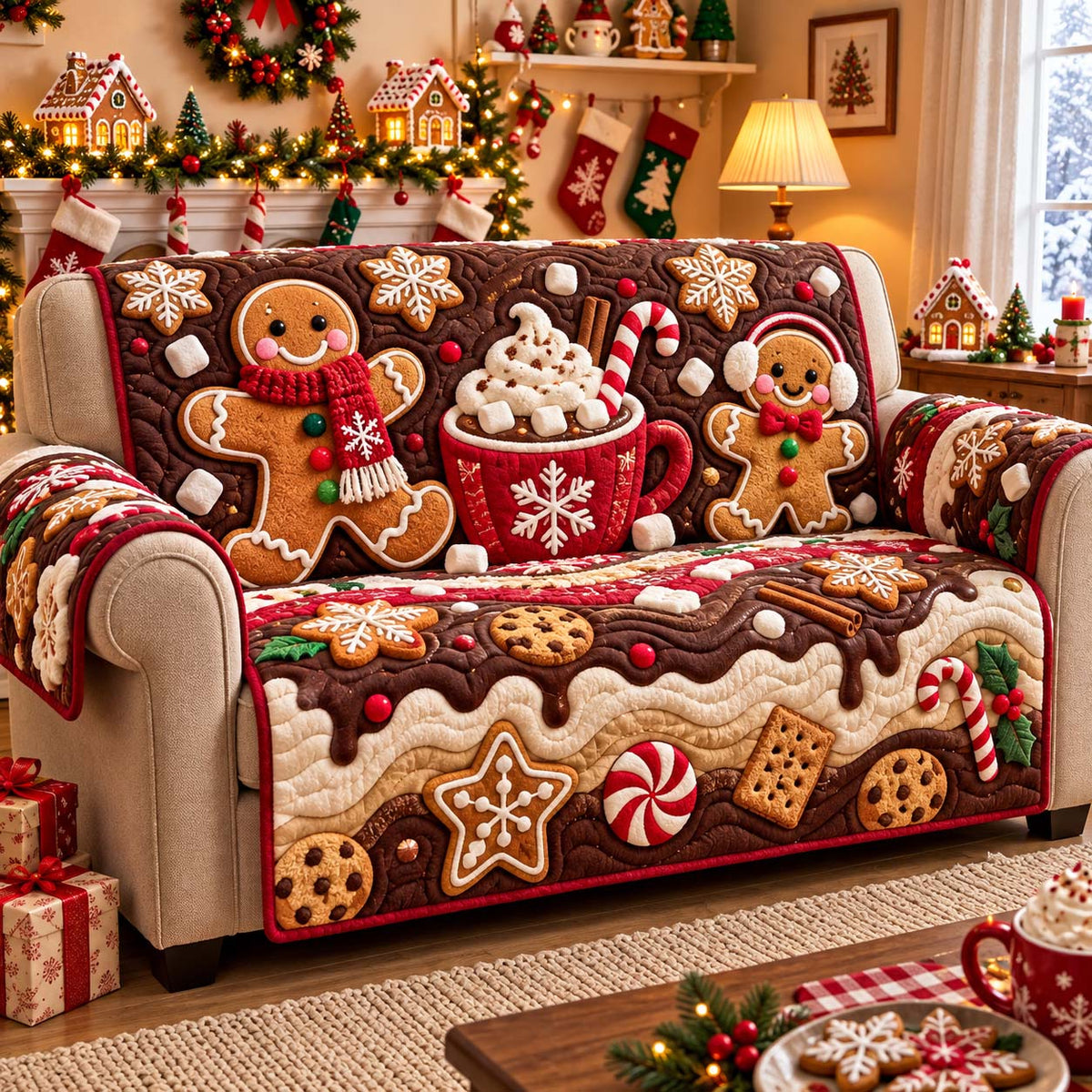 Cocoa Cookie Christmas Quilted Sofa Cover GFTONTD3476