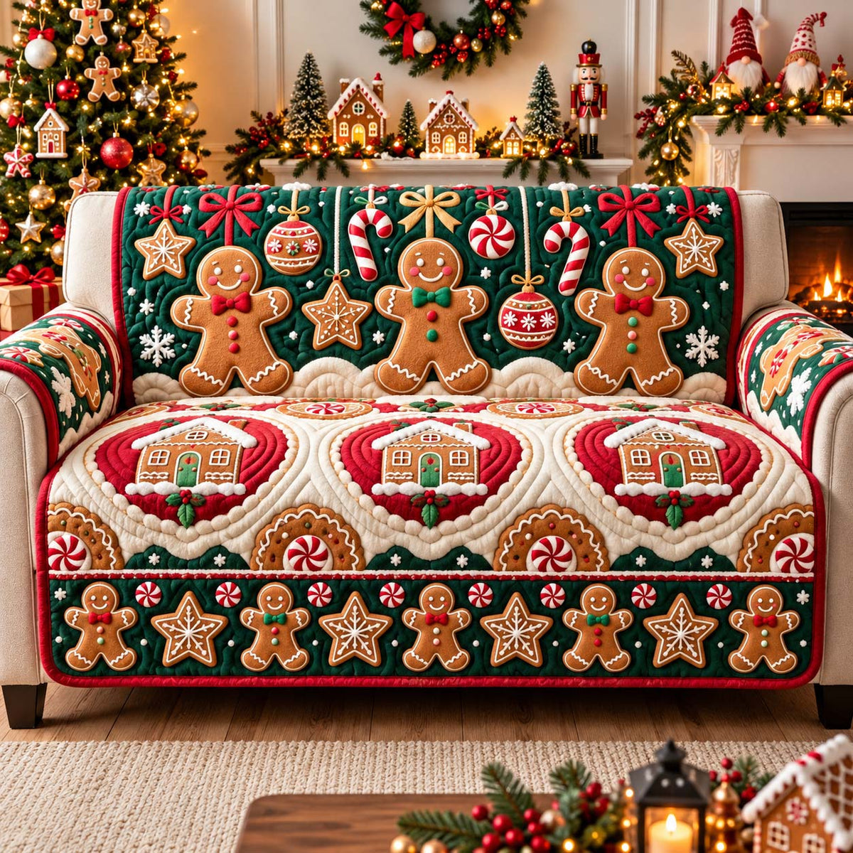 Gingerbread Noel Magic Quilted Sofa Cover GFTONTD3477
