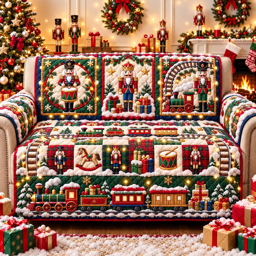 Christmas Toy Express Quilted Sofa Cover GFTONTD3482