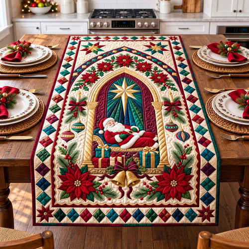Christmas Star Santa Quilted Table Runner GFTONTD3558