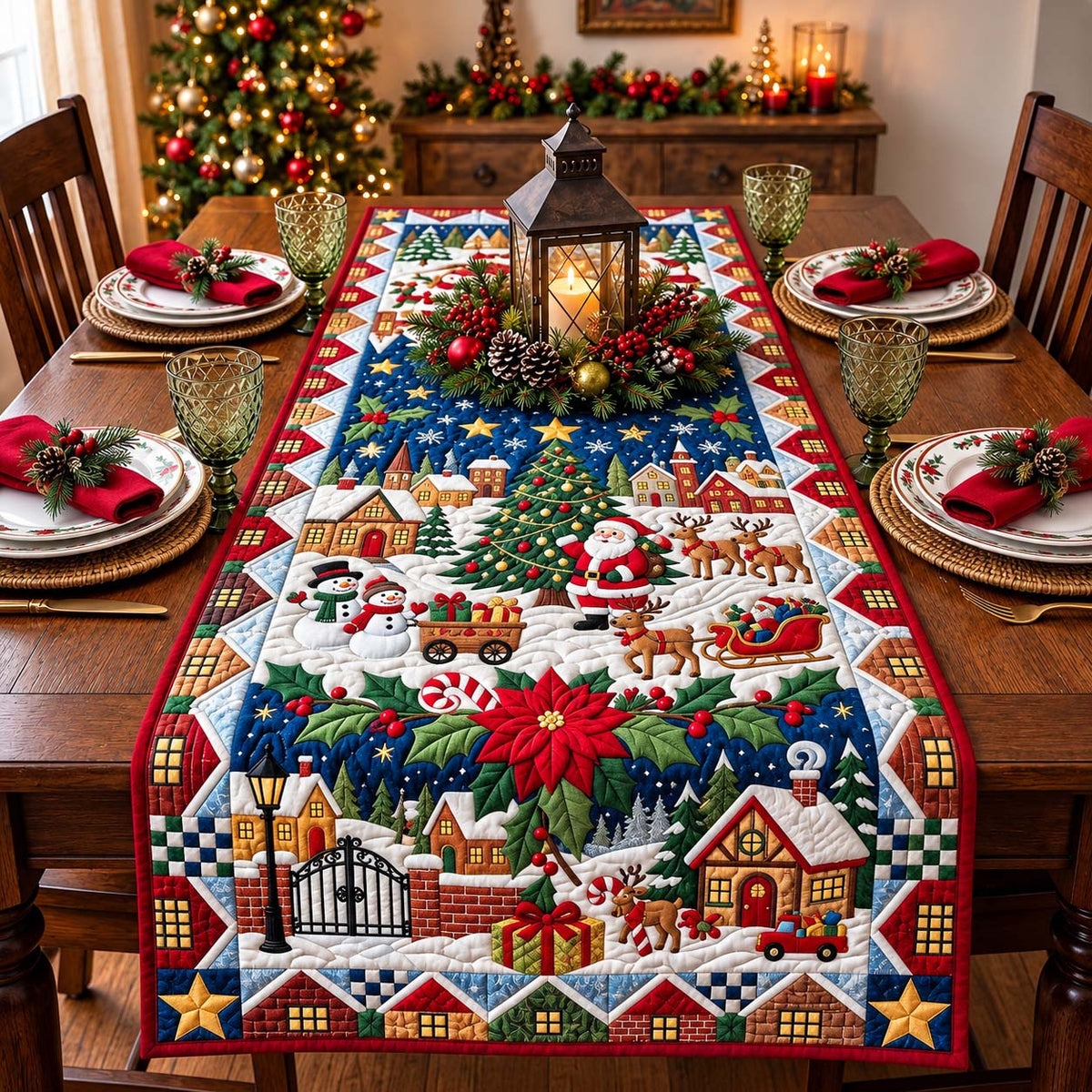 Village Night Of Santa Quilted Table Runner GFTONTD3559