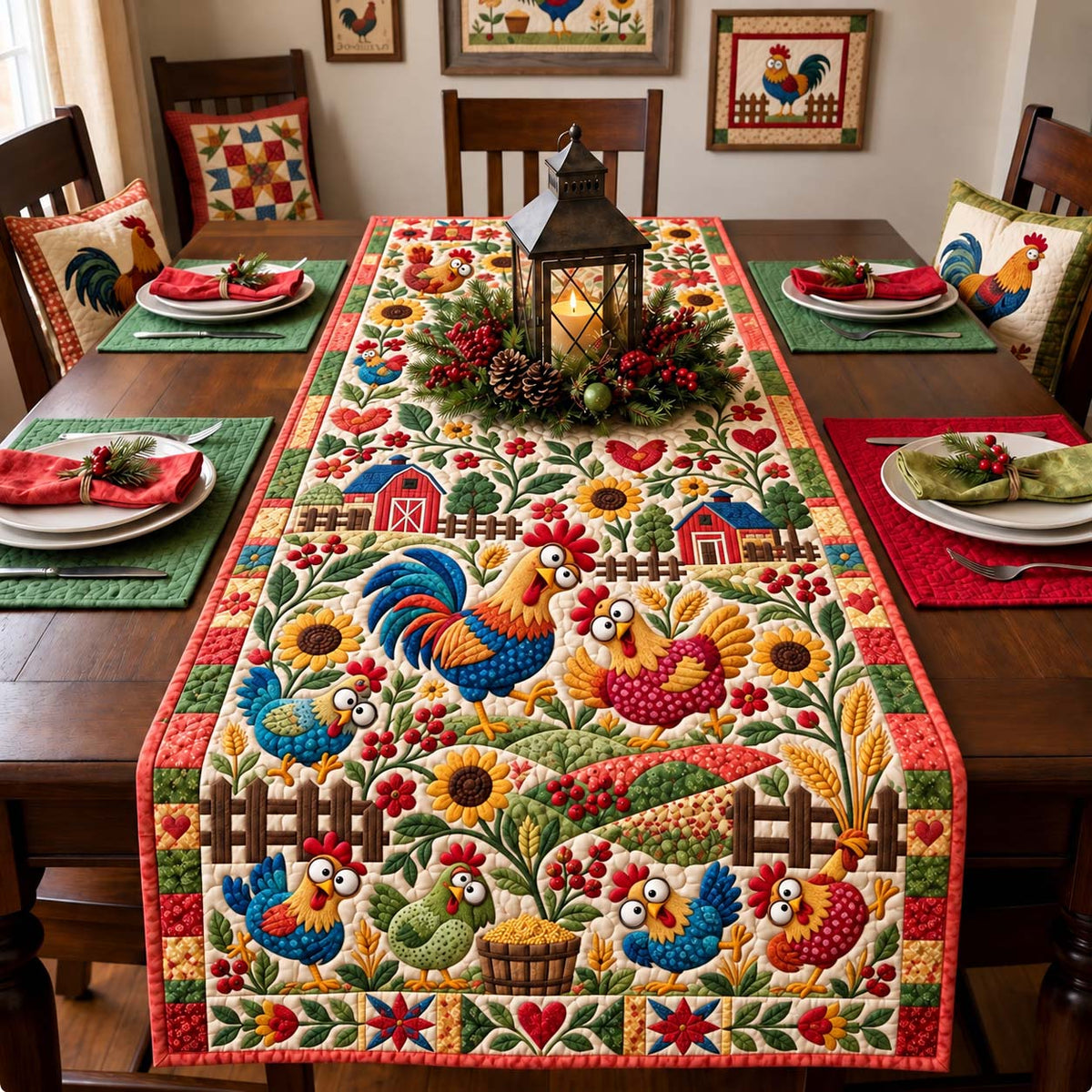 Country Chicken Meadow Quilted Table Runner GFTONTD3566