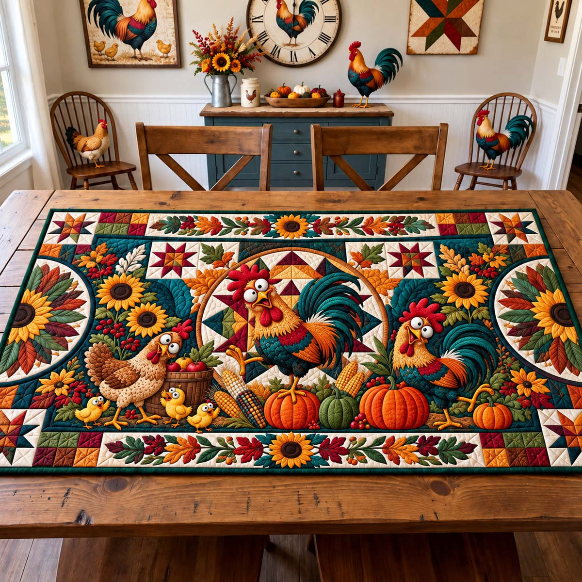 Harvest Rooster Homestead Quilted Table Runner GFTONTD3567