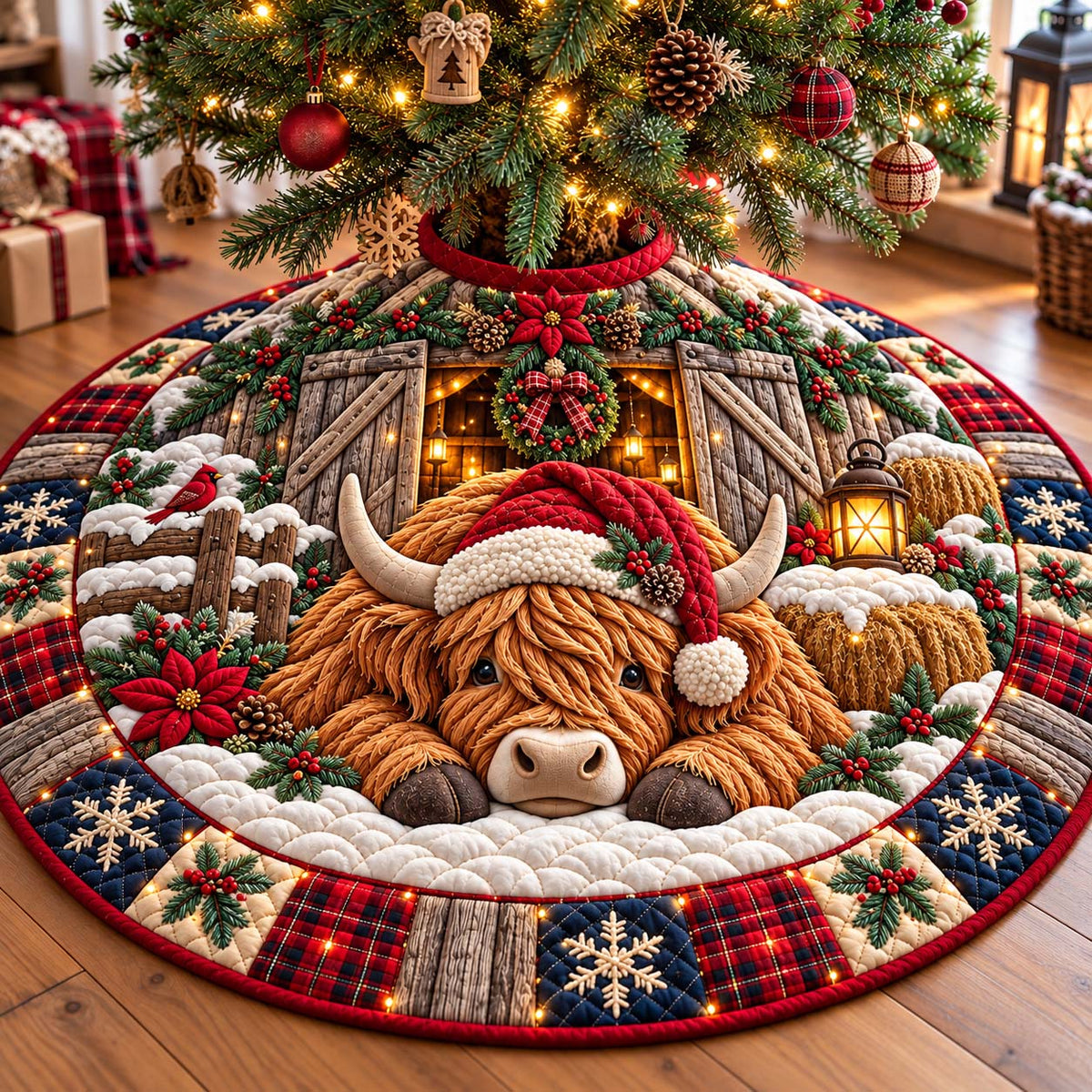 Highland Christmas Barn Quilted Tree Skirt GFTONTD3577