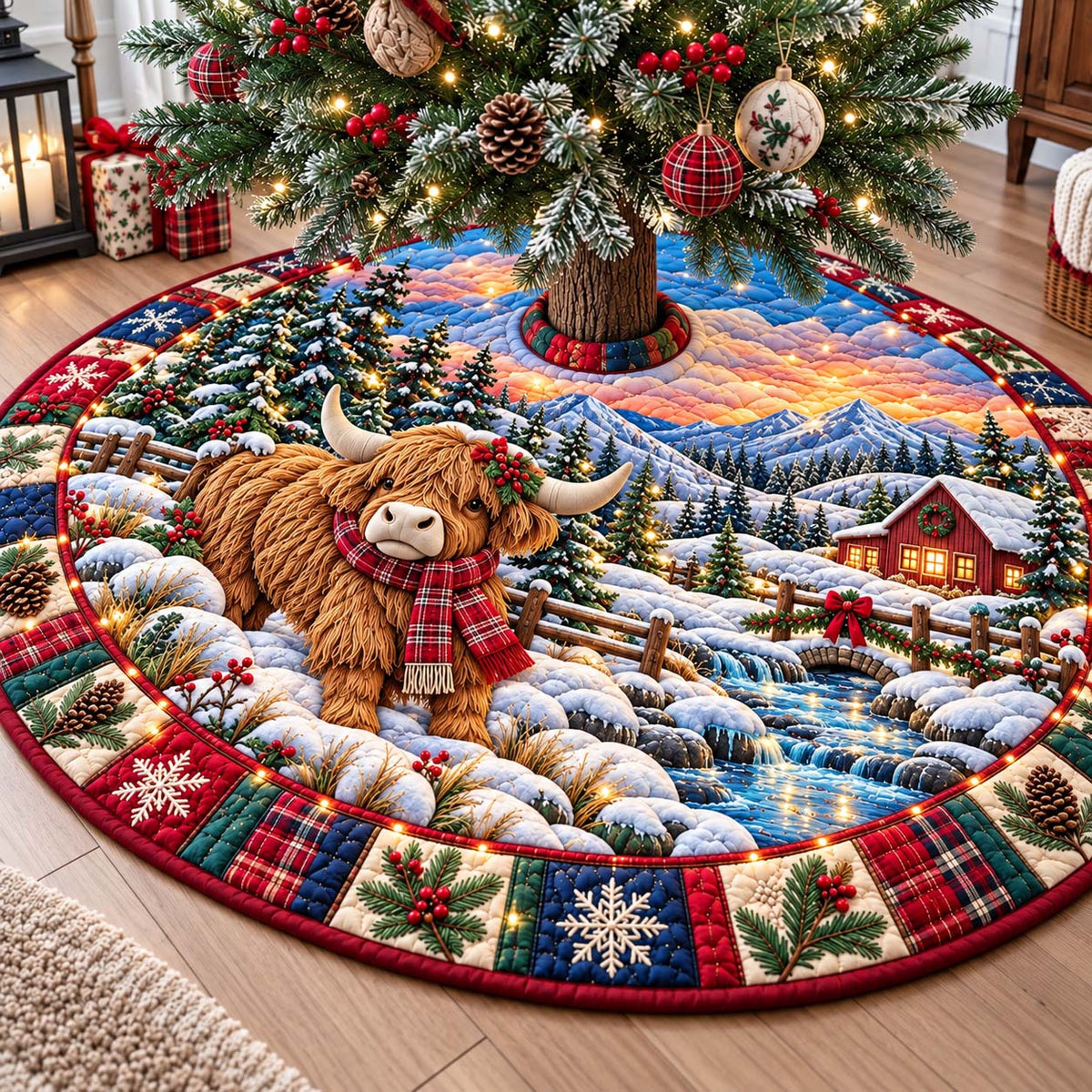 Highland Mountain Christmas Quilted Tree Skirt GFTONTD3579