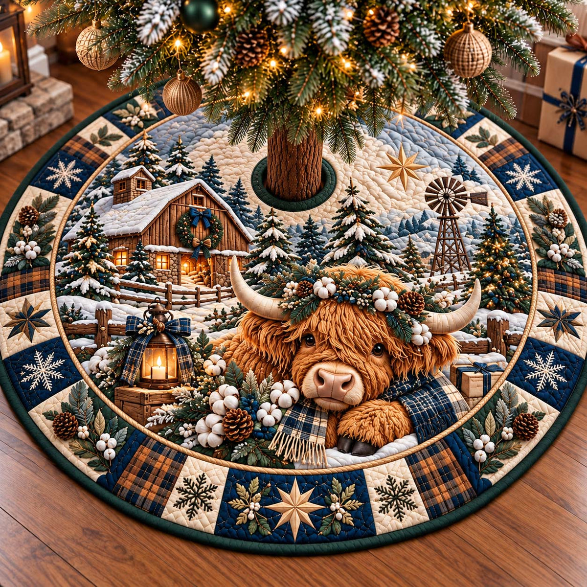 Highland Farmhouse Noel Quilted Tree Skirt GFTONTD3580