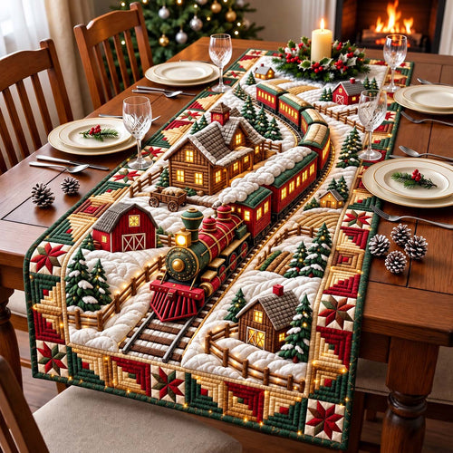 Snowy Farm Railway Quilted Table Runner GFTONTD3585