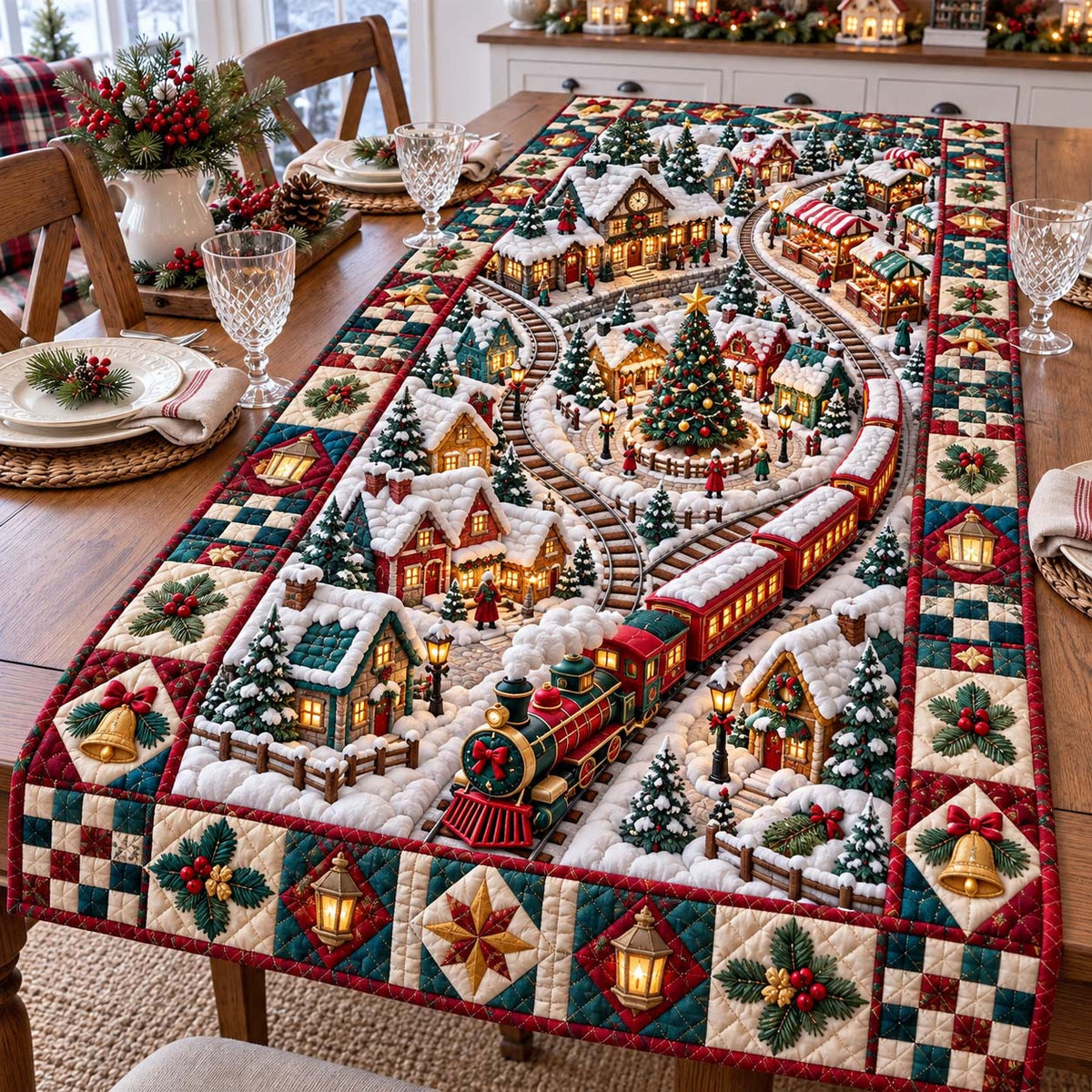 Christmas Village Railway Quilted Table Runner GFTONTD3587