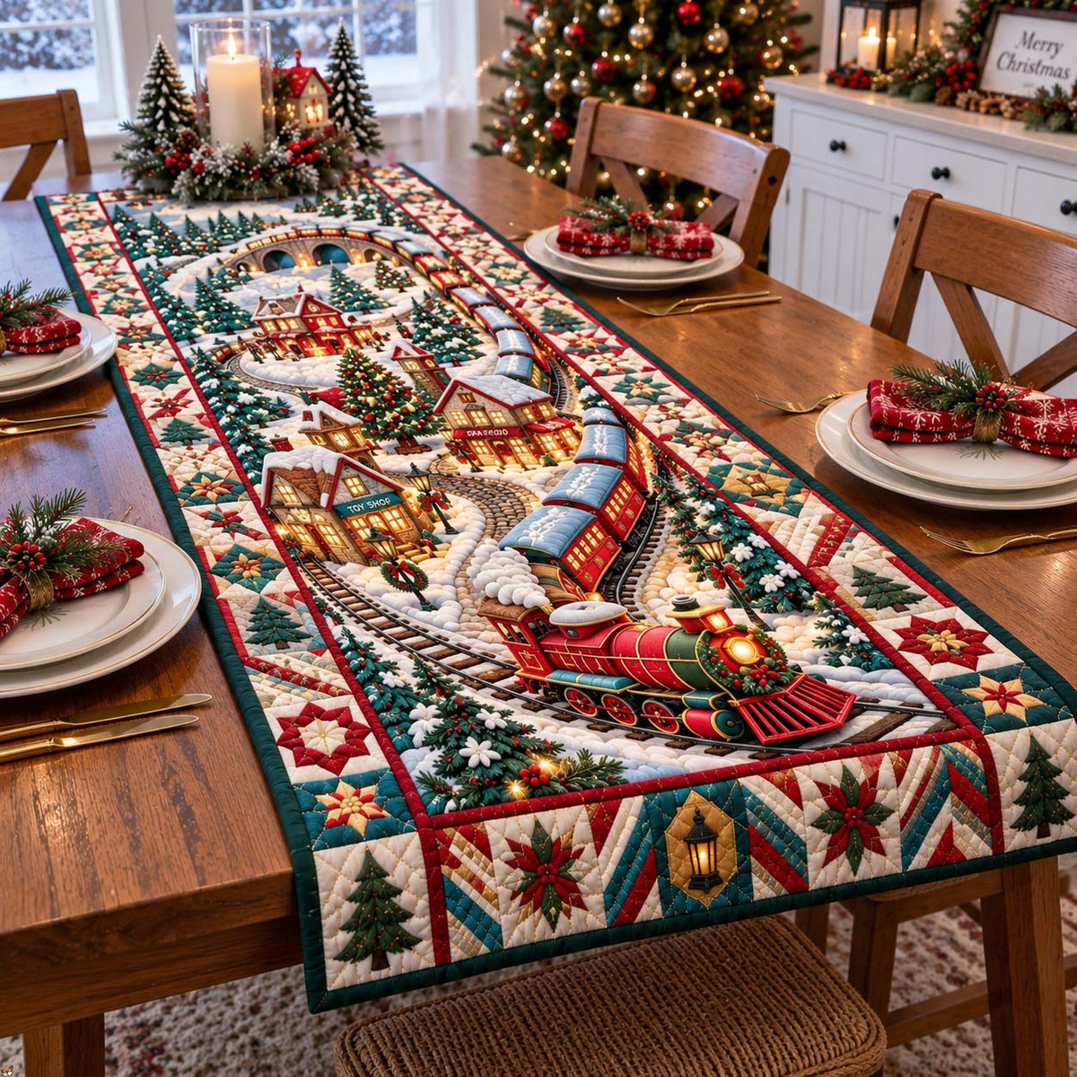 Holiday Village Express Quilted Table Runner GFTONTD3589