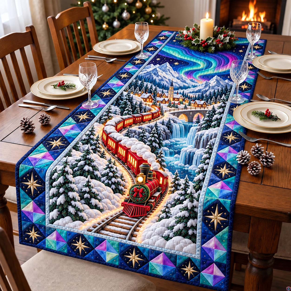 Aurora Mountain Express Quilted Table Runner GFTONTD3590