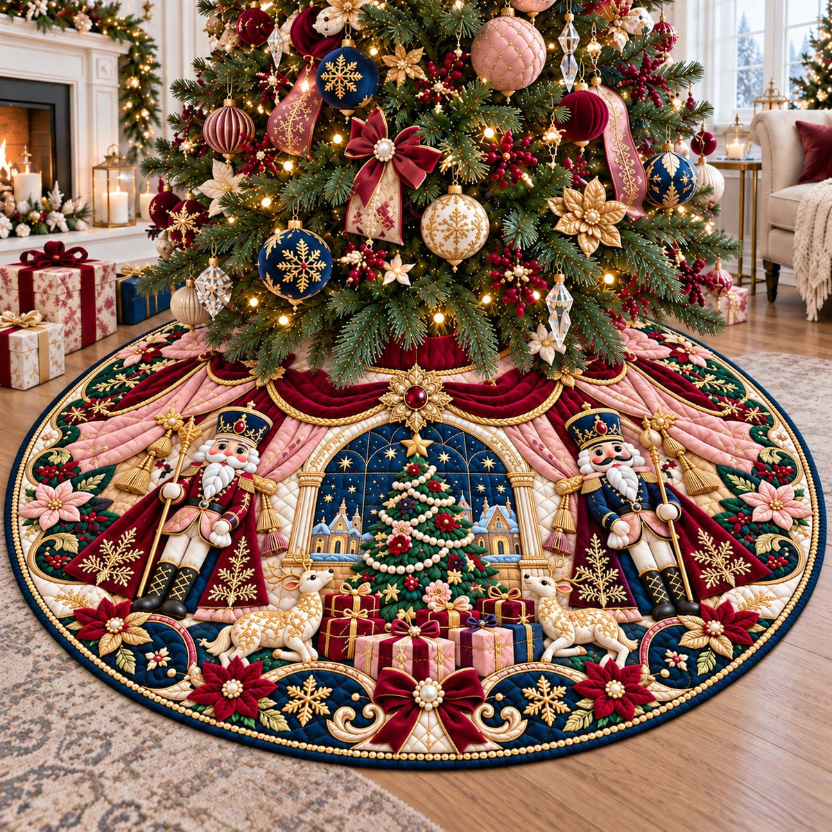 Nutcracker Snow Village Quilted Tree Skirt GFTONTD3610