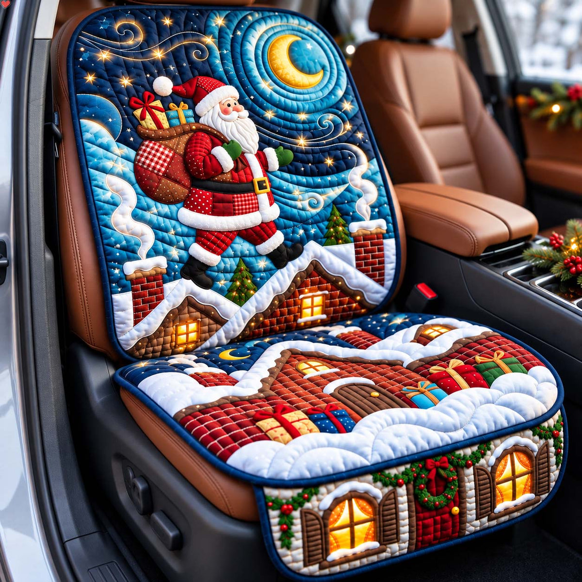 Santa Rooftop Night Quilted Car Seat Protector GFTONTD3641