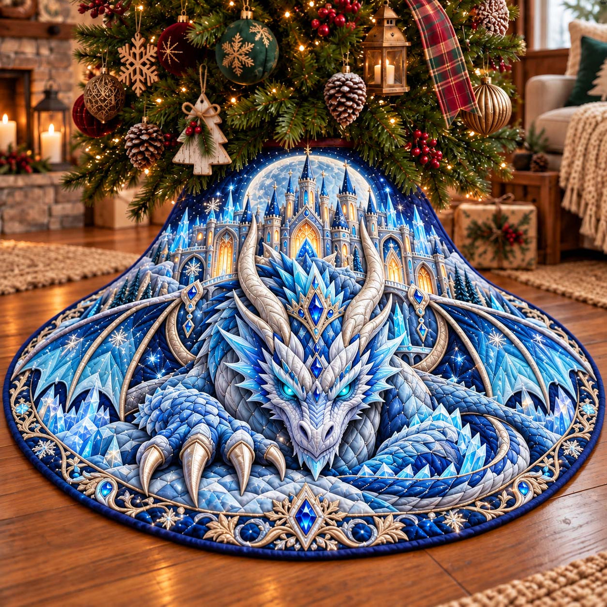 Frost Dragon Castle Quilted Tree Skirt GFTONTD3691