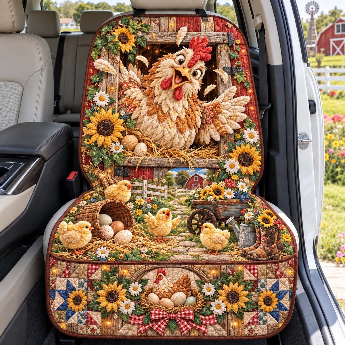 Henhouse Chaos Quilted Car Seat Protector GFTONTD3705