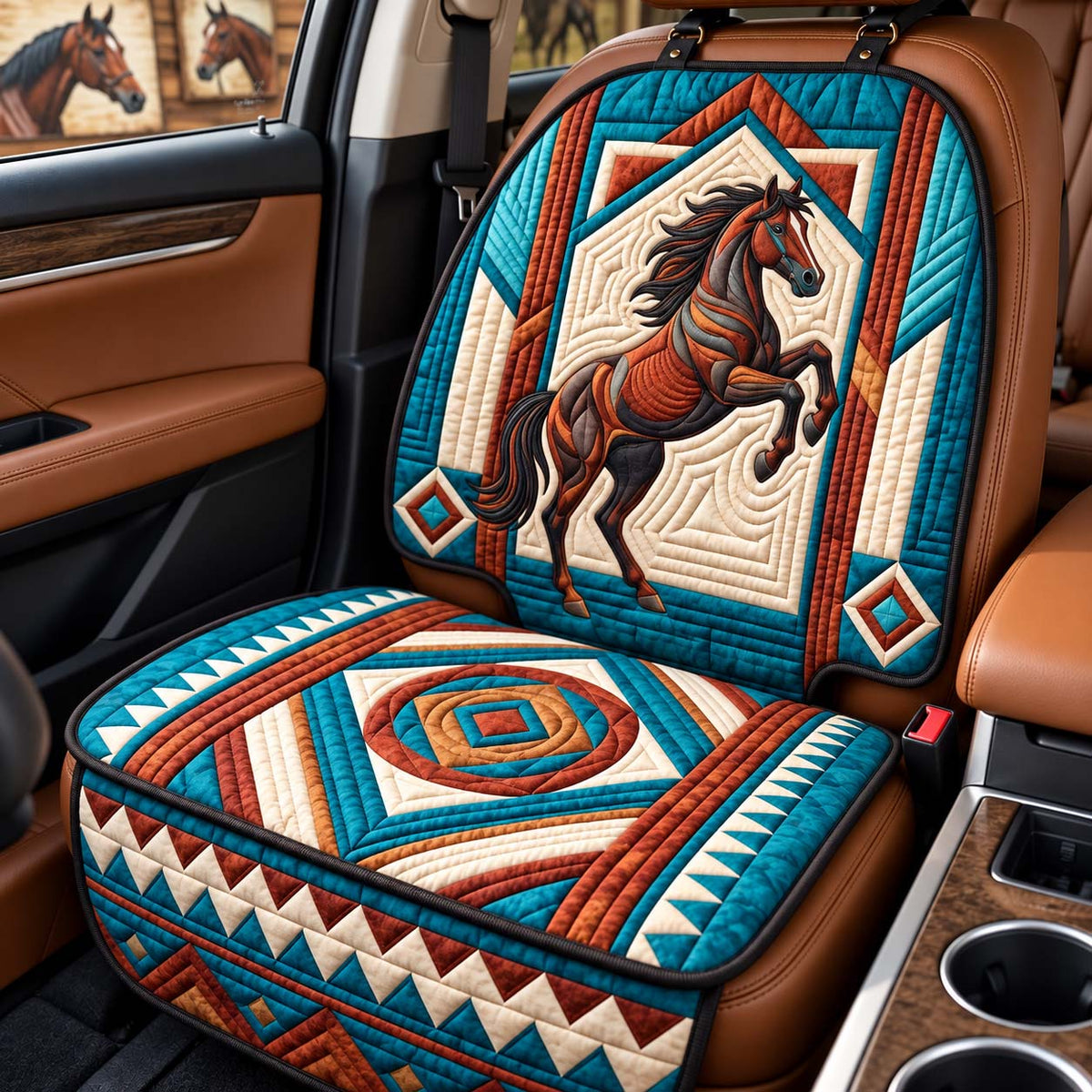 Turquoise Mustang Spirit Quilted Car Seat Protector GFTONTD3723